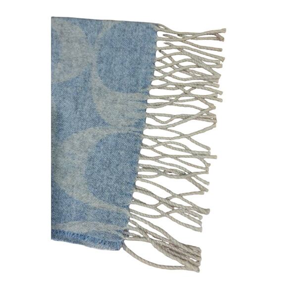 Coach Wool Blend Signature Scarf with Fringes, Beige and Gray - Picture 2 of 4